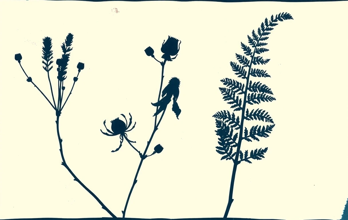 Botaniczny motyw cyjanotypii